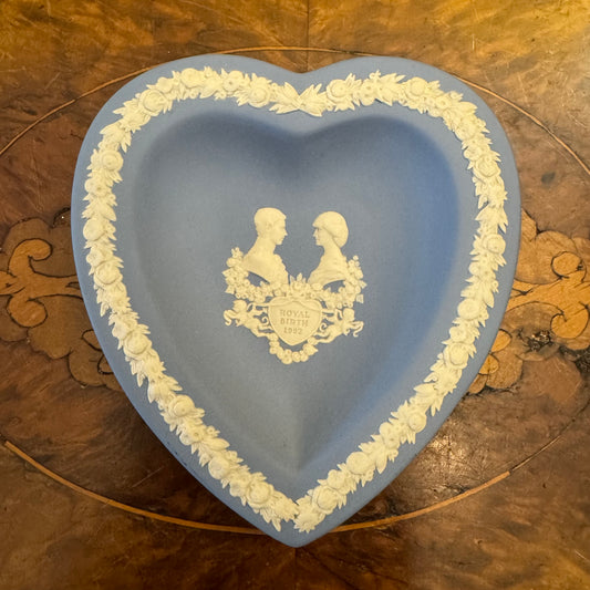Wedgwood Blue Jasperware Royal Birth 1982 Heart Dish  