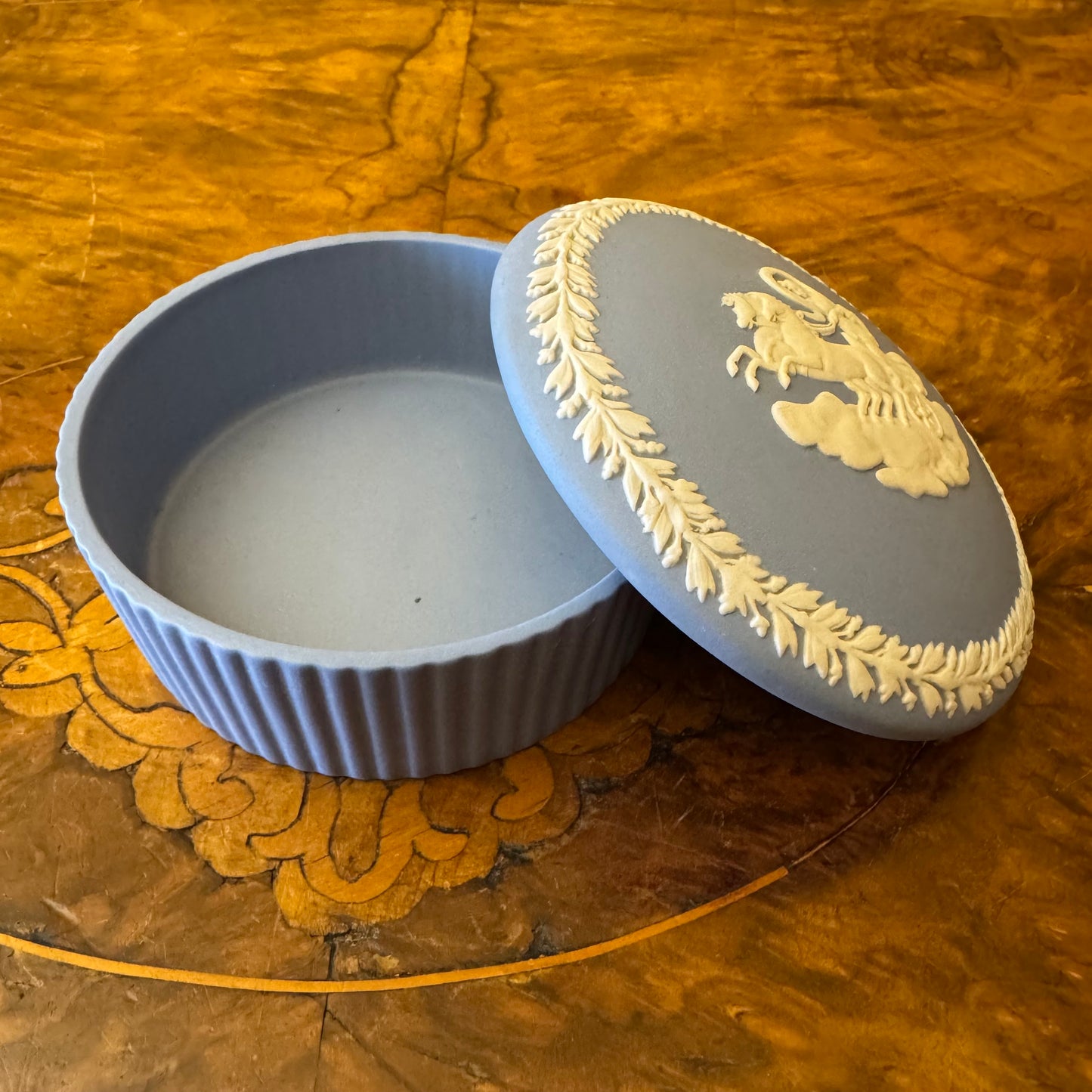 Wedgwood Blue Jasperwear Horse Carriage Trinket 