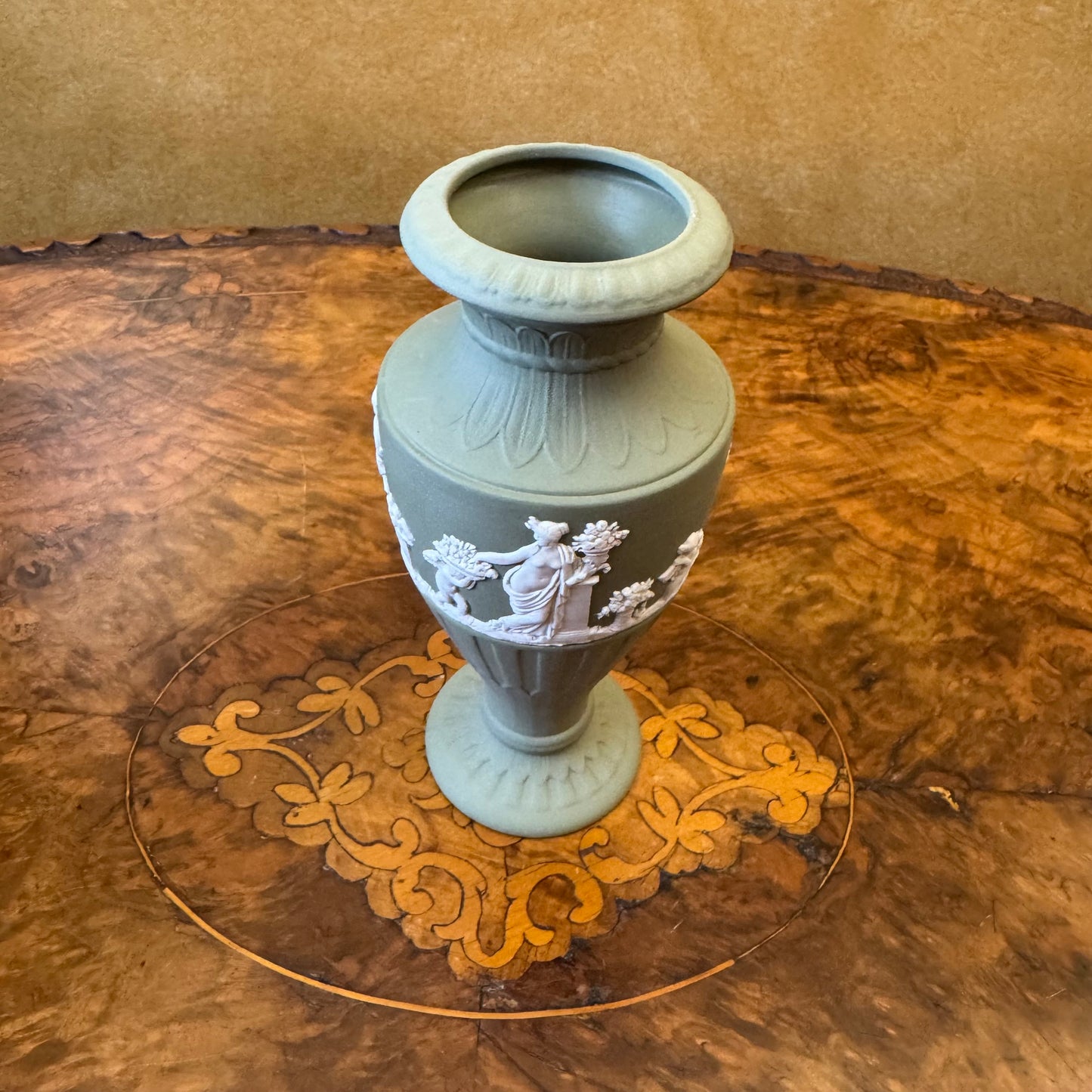 Wedgwood Green White Embossed Jasperware Vase 