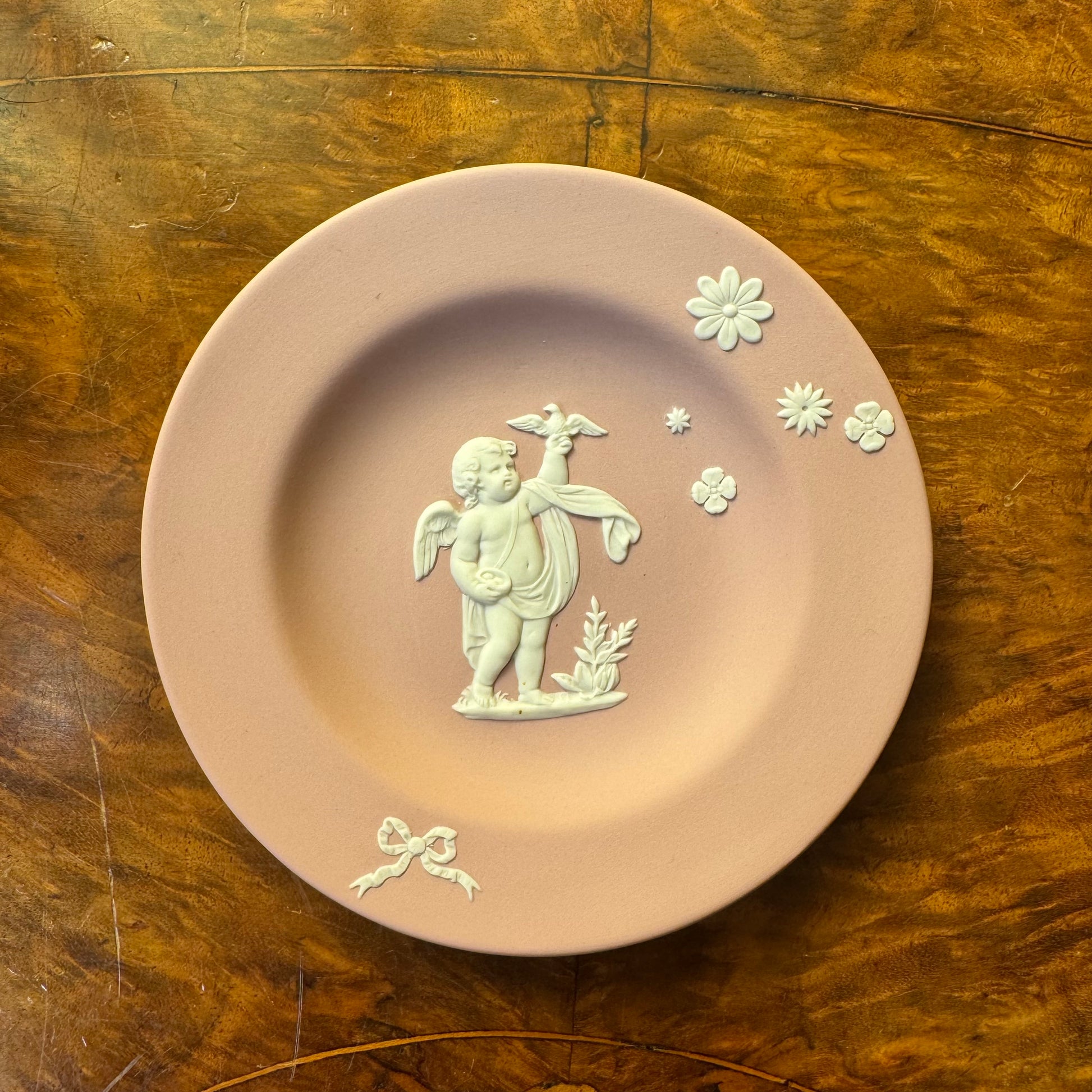 Wedgwood Pink Jasperware Cherub Embossed Small Dish Plate