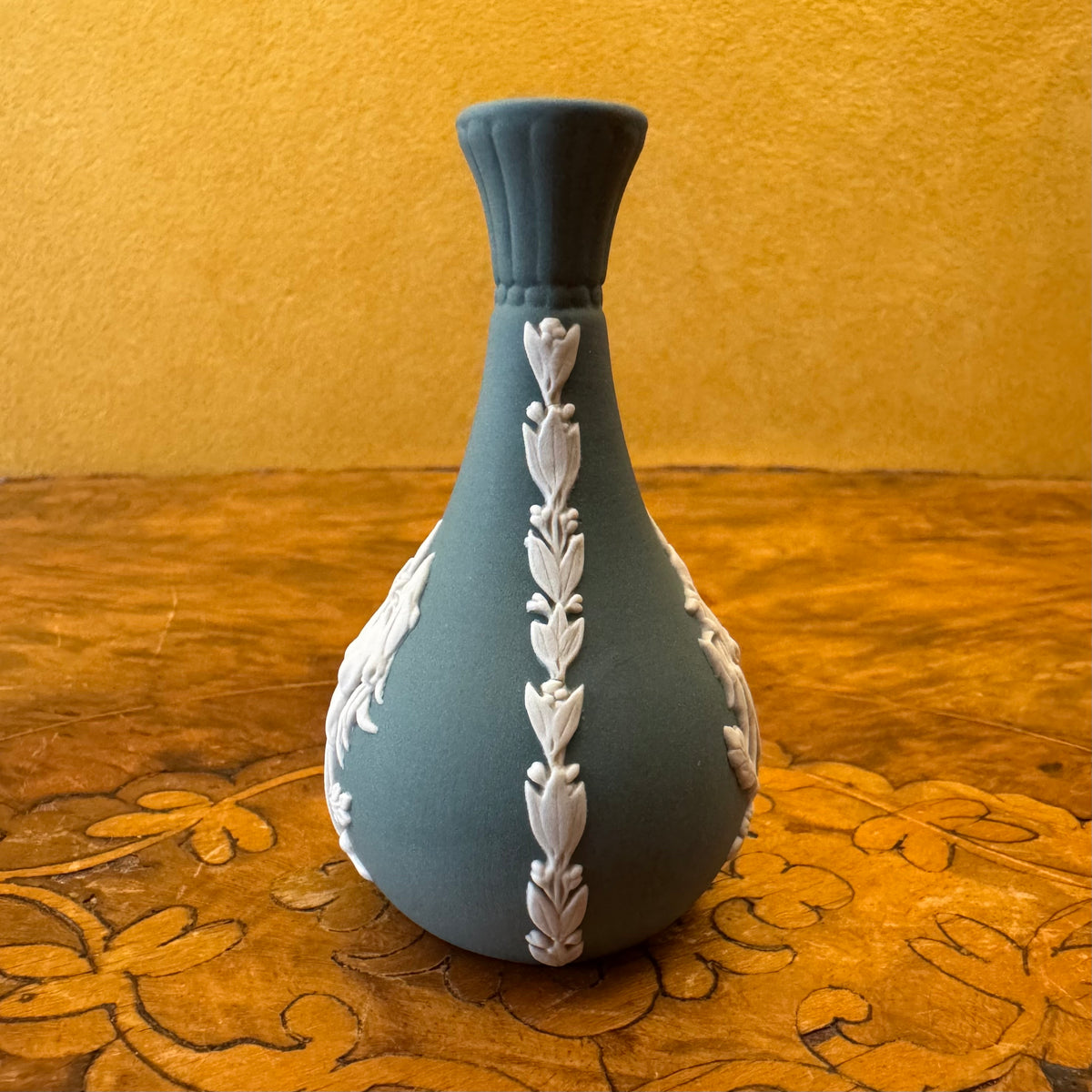 Wedgwood Teal Jasperware Desert Pea Vase 