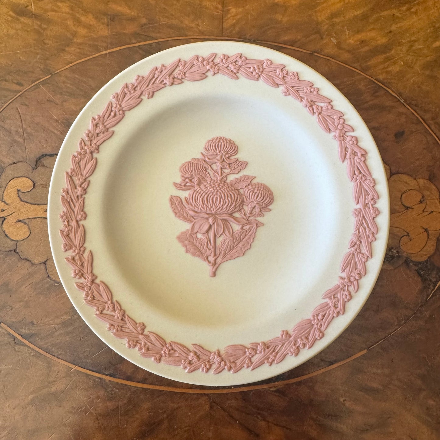 Wedgwood White On Pink Jasperware Australian Waratah Small Dish 