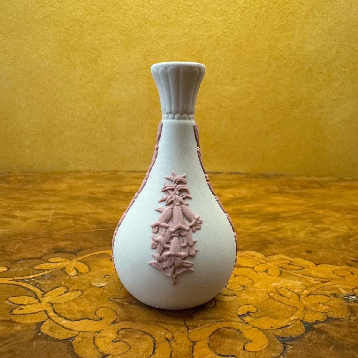 Wedgwood White On Pink Jasperware Miniature Vase 