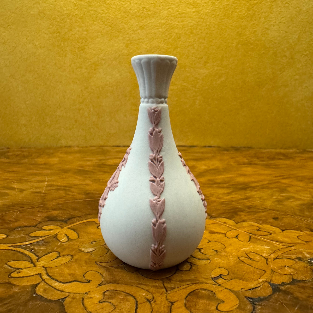 Wedgwood White On Pink Jasperware Vase 