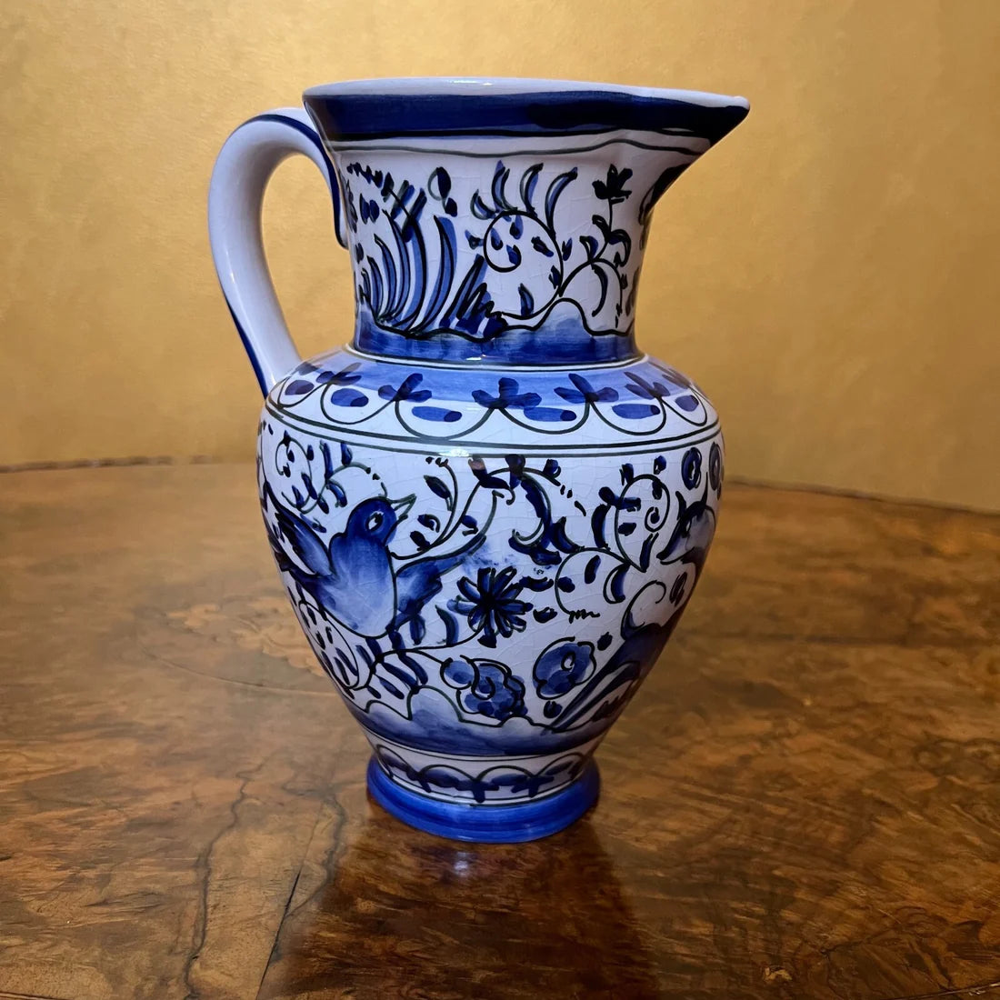 Vintage Blue & White Bird Floral Jug
