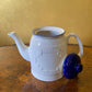 Vintage White & Blue Check Embossed Teapot