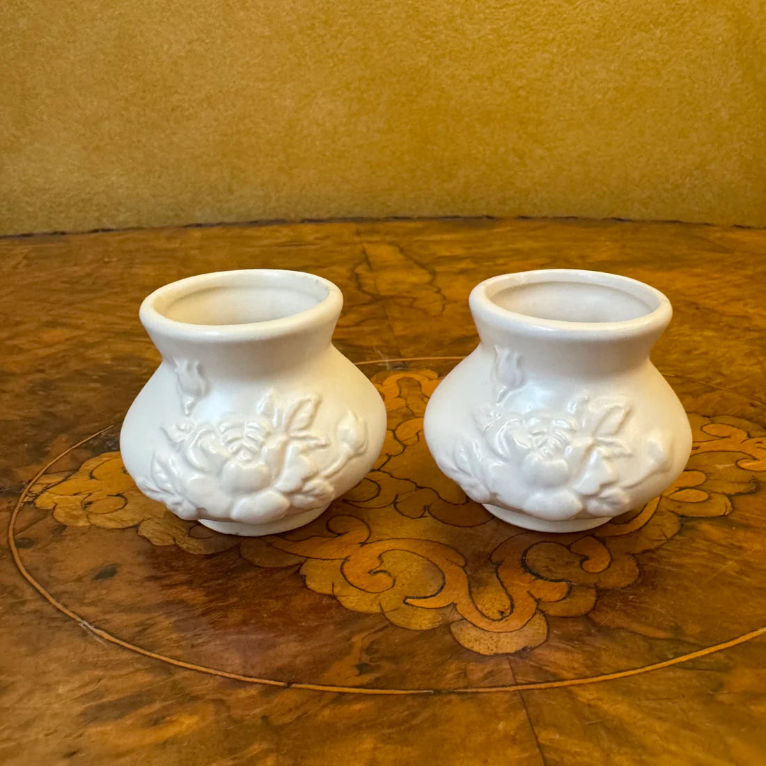 Vintage White Ceramic Miniature Bud Vase Pair