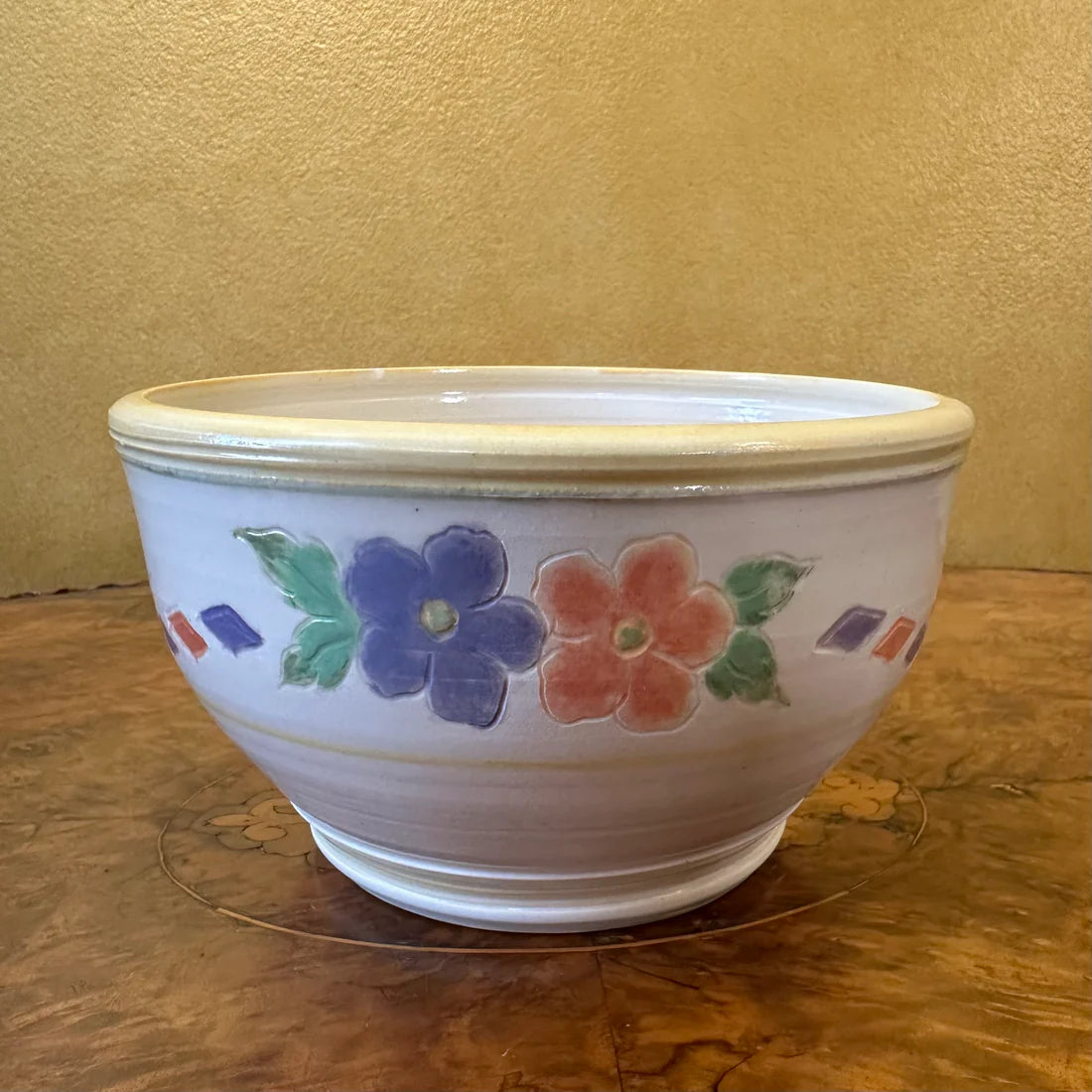 Cream & Yellow Floral Design Pottery Bowl