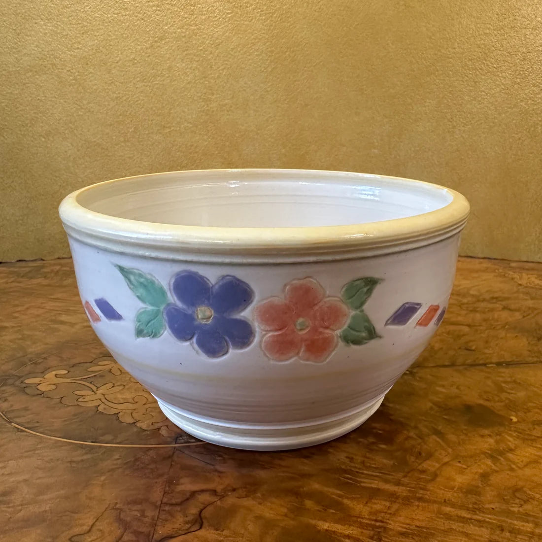 Cream & Yellow Floral Design Pottery Bowl