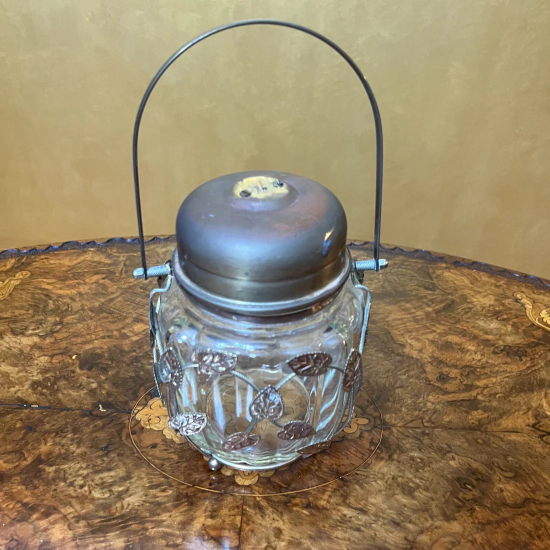 Vintage Glass Floral Metal Detail Canister