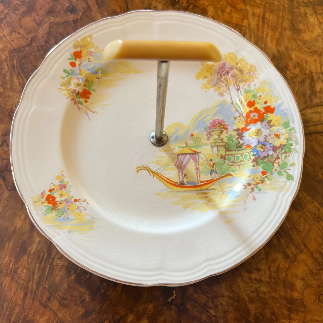 Vintage Alfred Meakin Boat Floral Print Cake Plate