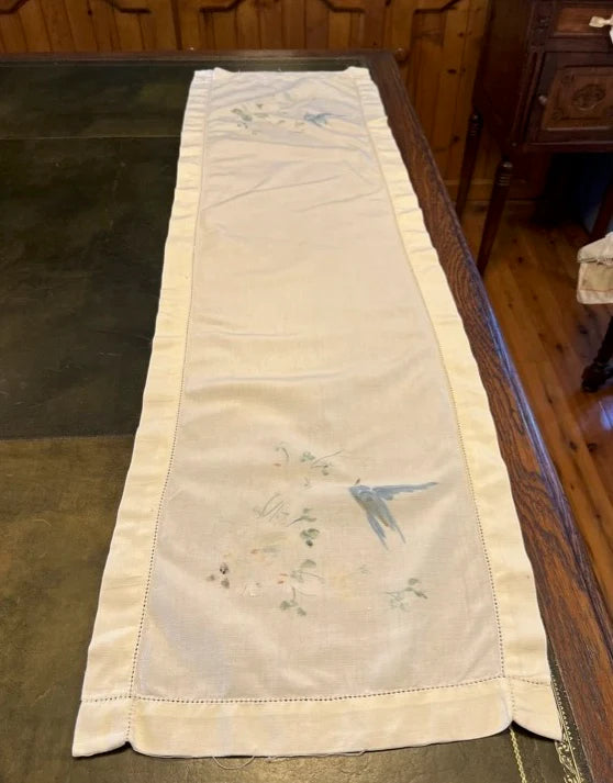 Vintage Bird Painted Table Runner