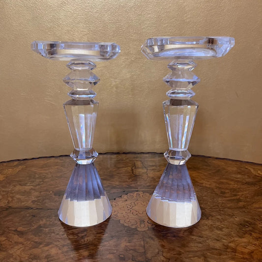 Vintage Glass Candle Holders Pair