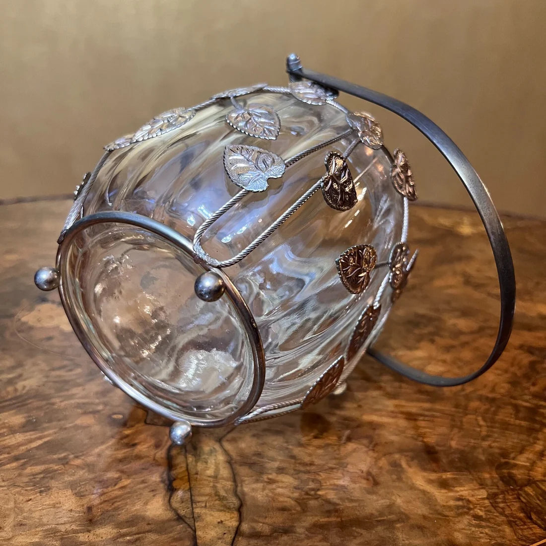 Vintage Glass Floral Metal Detail Canister