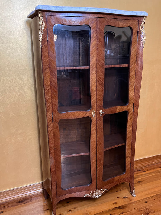 Antique 19th Century French Louis XVth Glass Cabinet with Marble Top