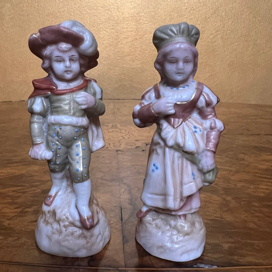 Antique 19th Century Miniature Lady & Man Figurines