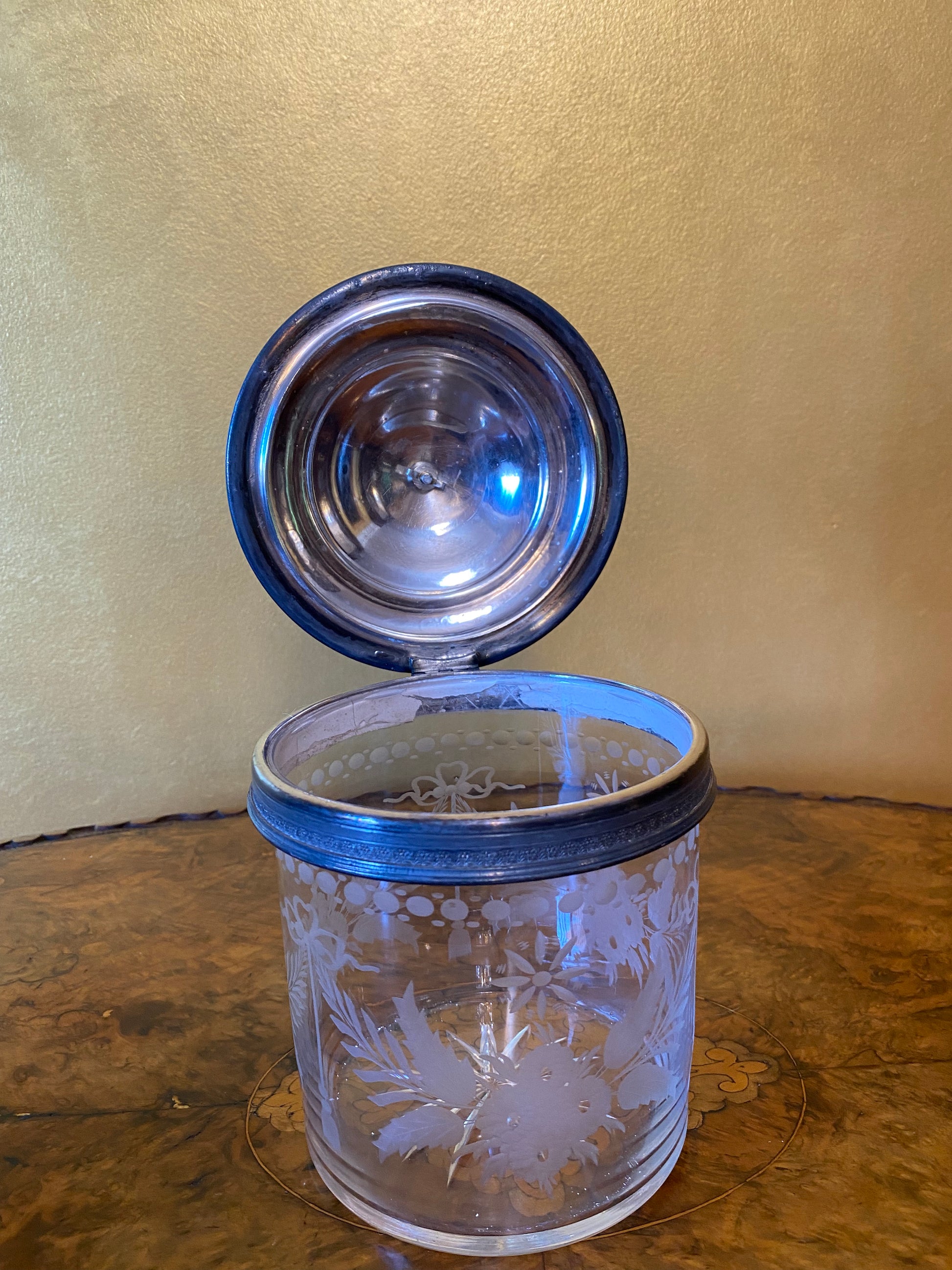 Antique Etched Glass Canister 