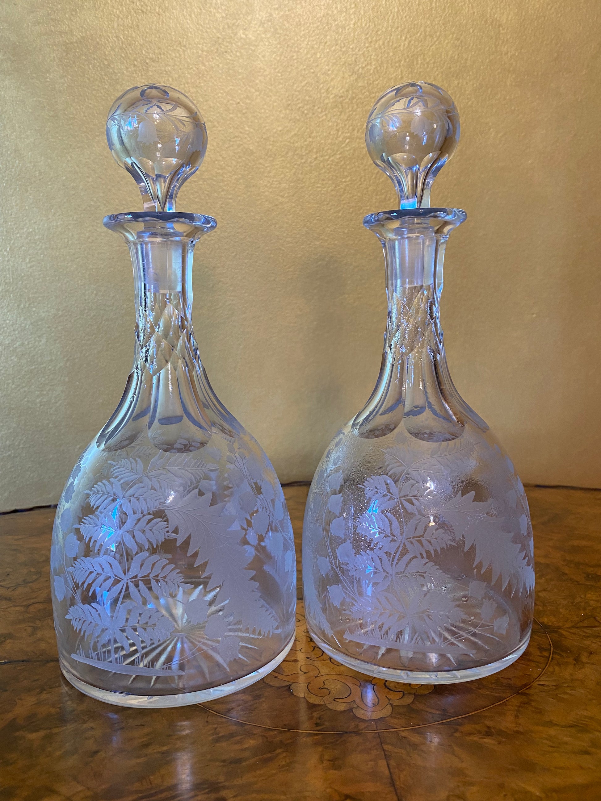 Antique Etched Glass  Decanters 