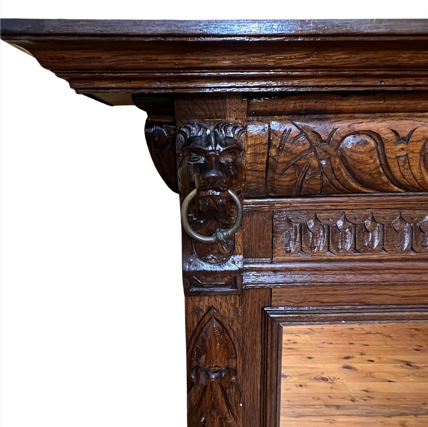 Antique French 19th Century Detail Carved Oak Mirror