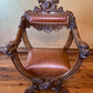 Antique French Leather & Oak Savonarola Armchair