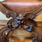 Antique French Leather & Oak Savonarola Dragon Carving Armchair