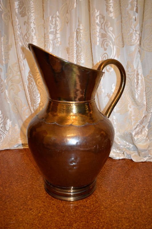 Antique French Pitcher Jug, Umbrella Holder, Brass & Copper