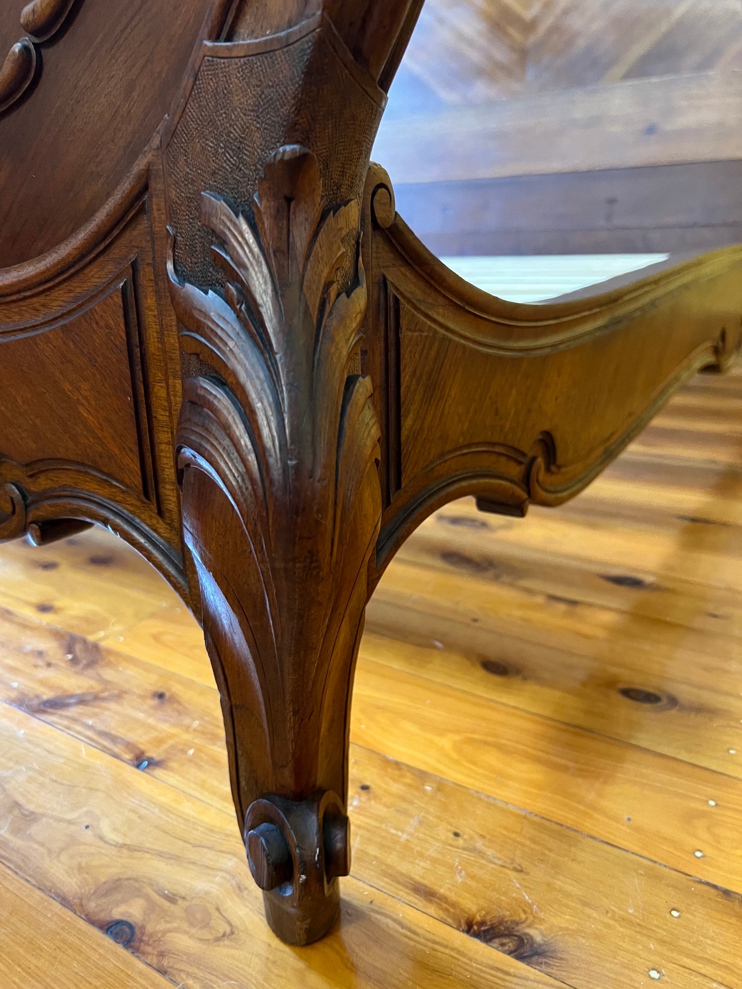 Antique French Walnut 19th Century Double Bed