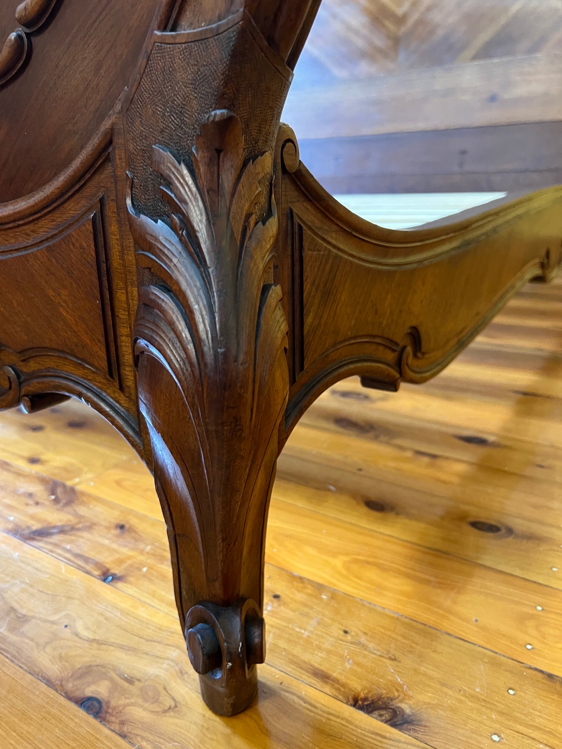 Antique French Walnut 19th Century Double Bed