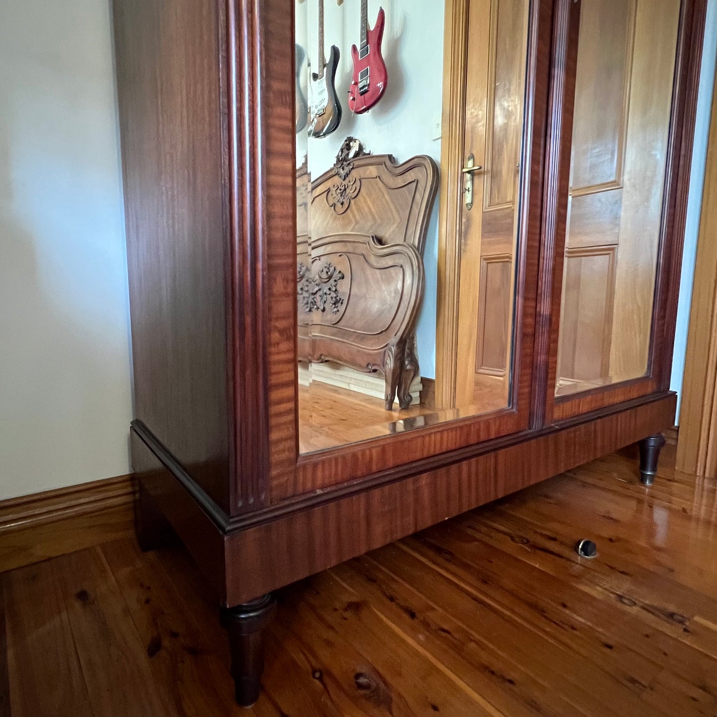 Antique French Walnut Two Mirror Draw Armoire 