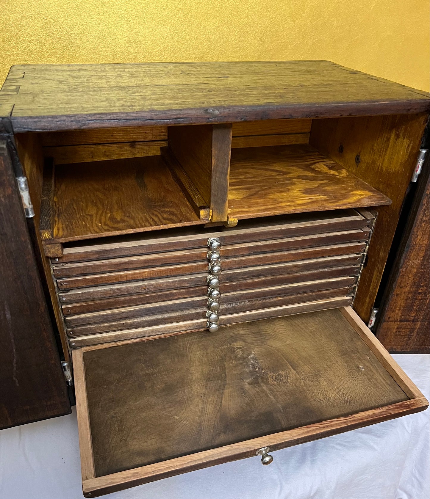 Antique Fruitwood Two Door Document Compartment Cupboard