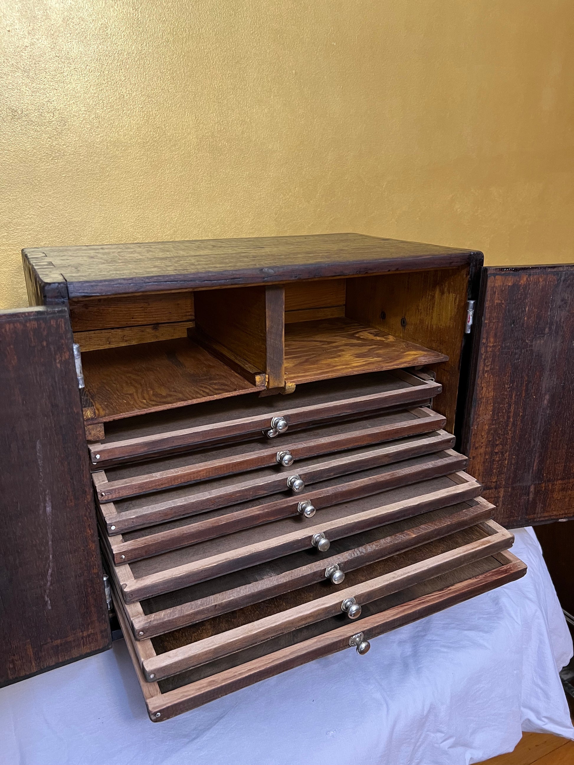 Antique Fruitwood Two Door Small Document Compartment Cupboard