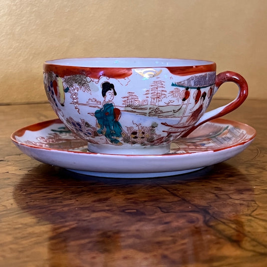 Antique Japanese Geisha Tea Cup & Saucer