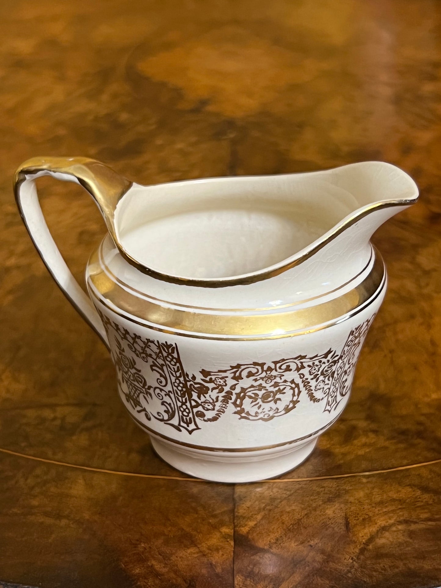 Antique Johnson Bros Victorian Gold Print Creamer Jug 