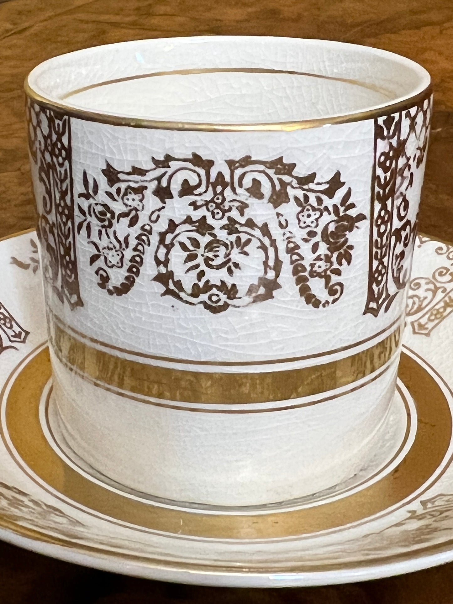 Antique Johnson Bros Victorian Gold Print Demitasse Coffee Cups 
