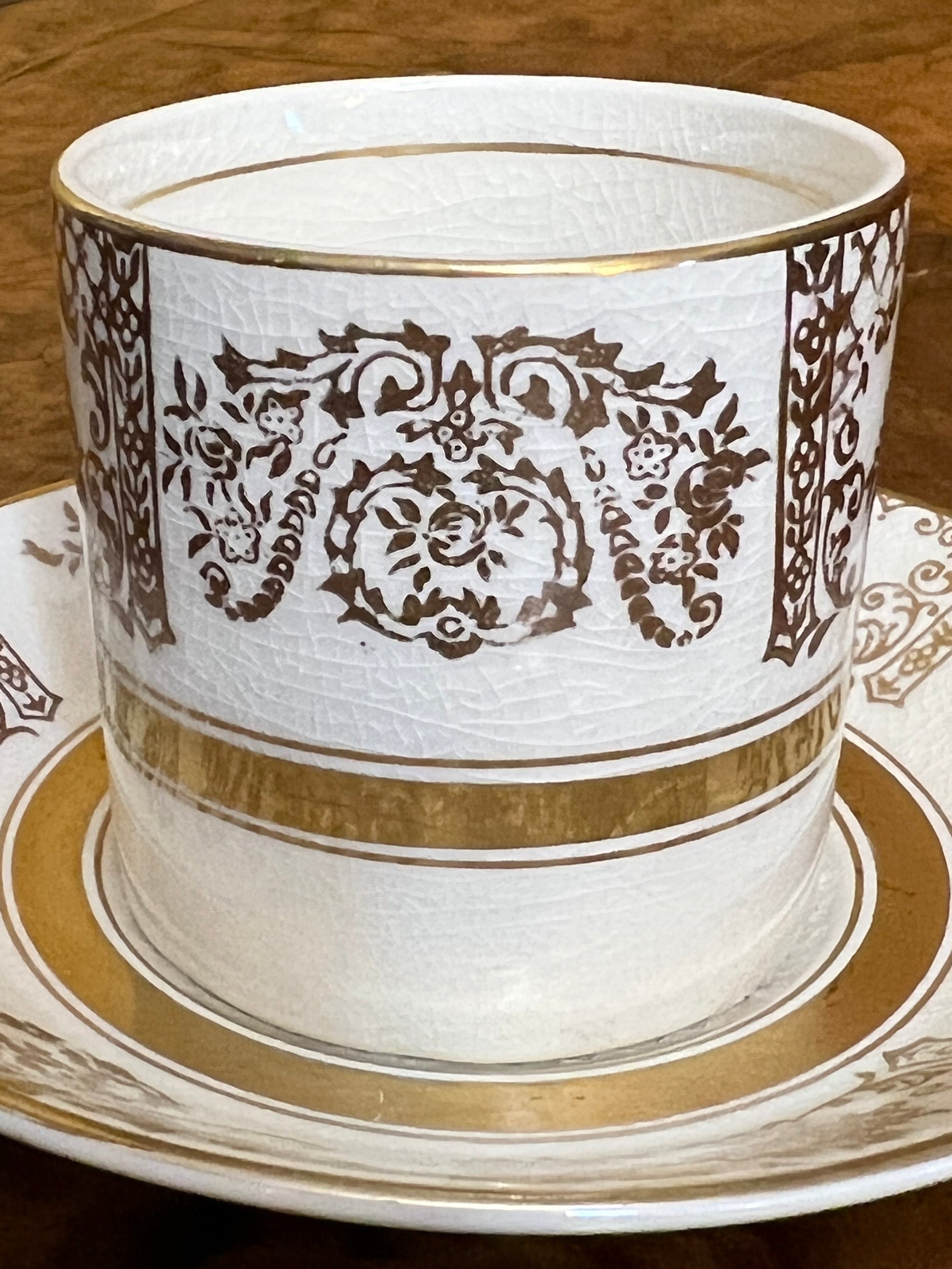 Antique Johnson Bros Victorian Gold Print Demitasse Coffee Cups 