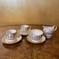 Antique Johnson Bros Victorian Gold Print Demitasse Coffee Cups, Milk & Sugar Set