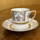 Antique Johnson Bros Victorian Gold Print Demitasse Coffee Cups & Saucer 