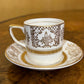 Antique Johnson Bros Victorian Gold Print Demitasse Coffee Cups & Saucer Set 