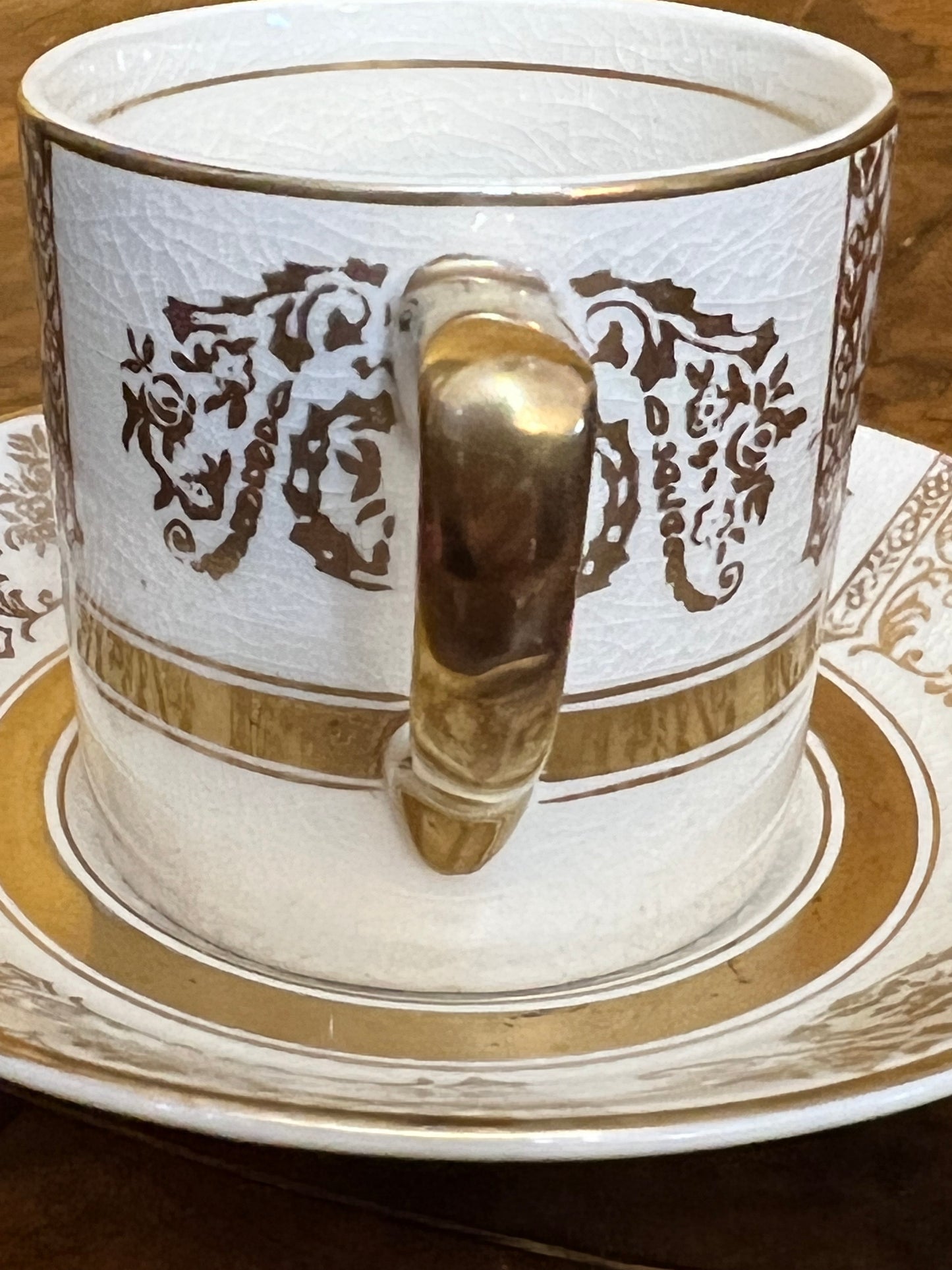 Antique Johnson Bros Victorian Gold Print Demitasse Cups 