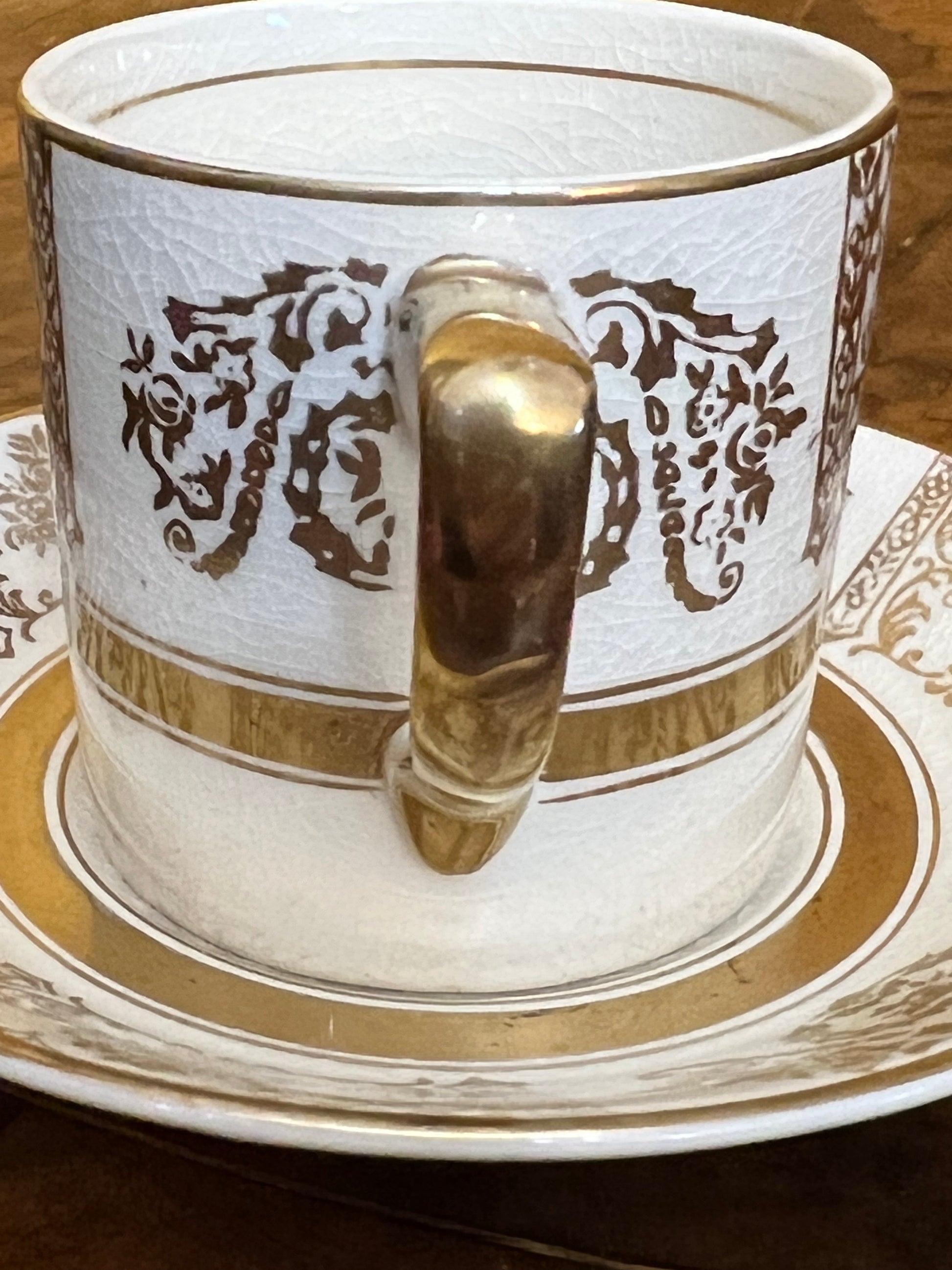 Antique Johnson Bros Victorian Gold Print Demitasse Cups 