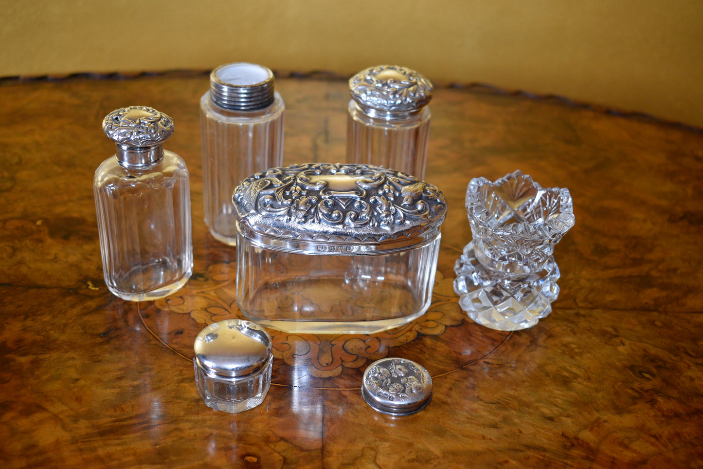 Antique Lady's Vanity Case With Glass Jars 