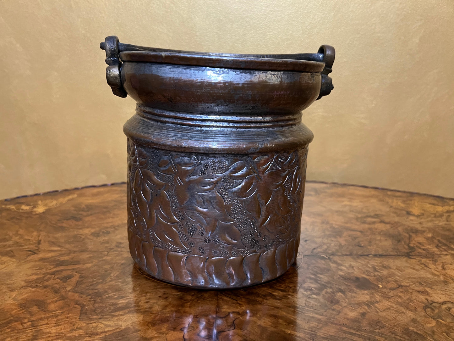 Antique Metal Bucket with Detail Print