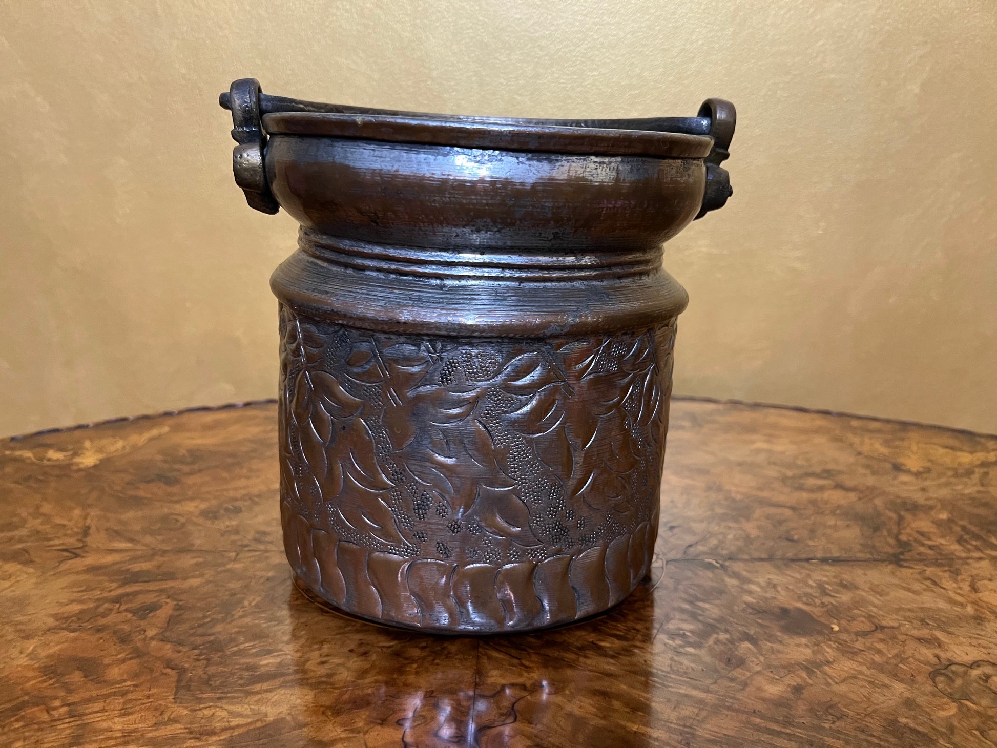 Antique Metal Bucket with Detail Print