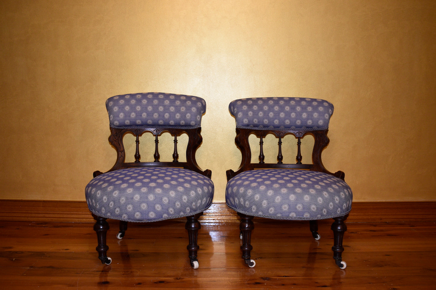 Antique Parlour Spindle Back Chairs Pair