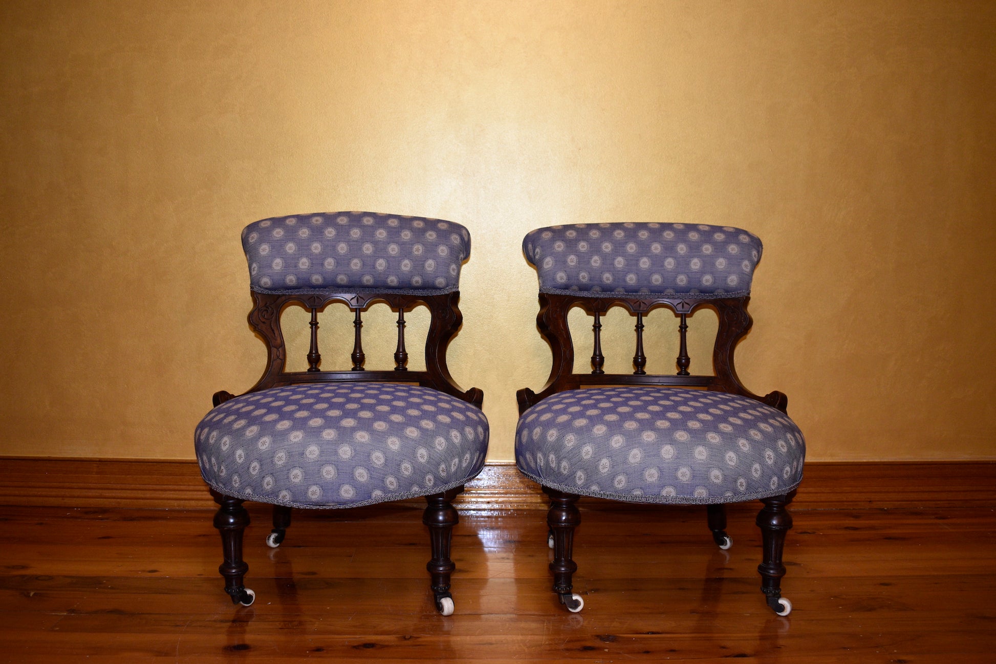 Antique Parlour Spindle Back Chairs Pair