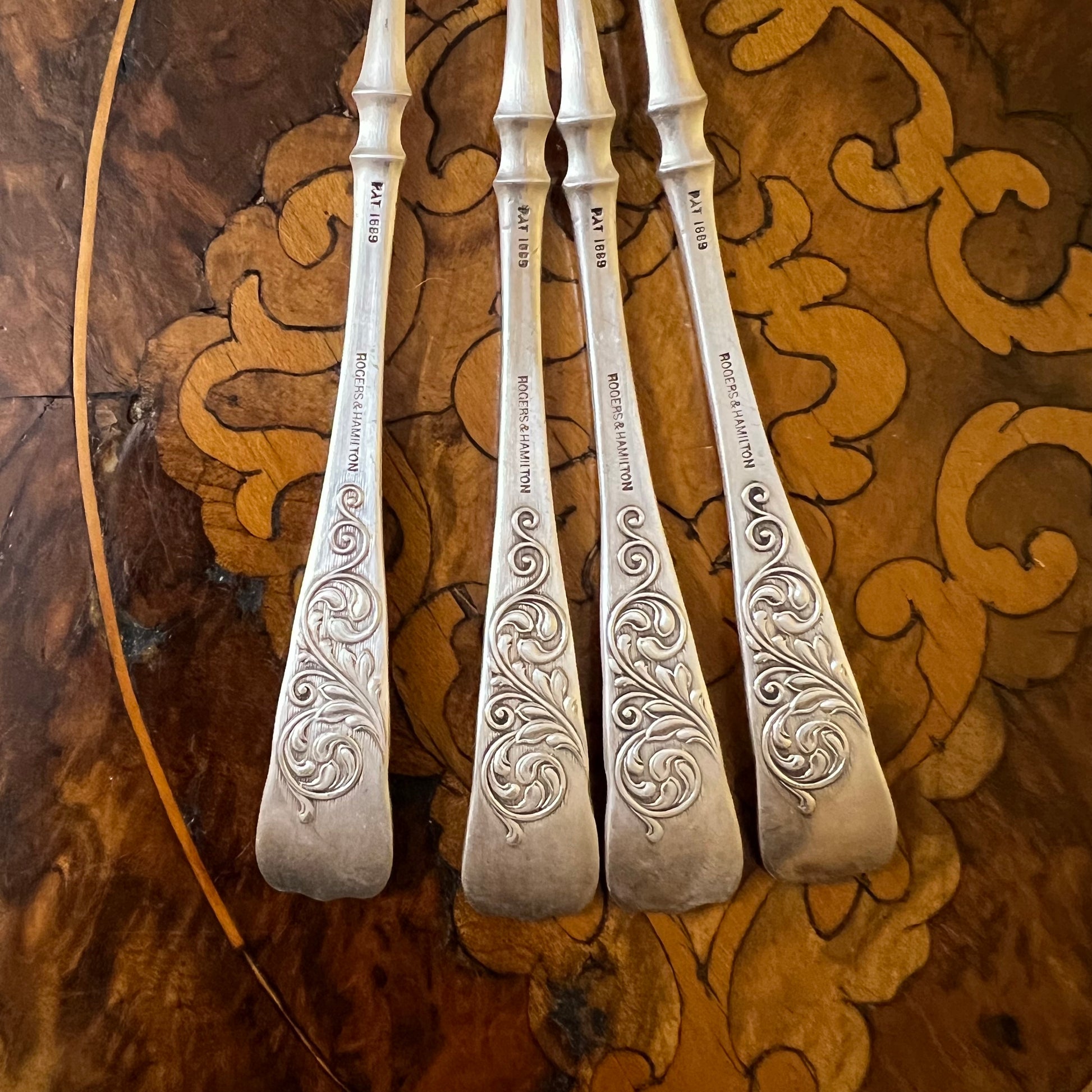 Antique Rogers & Hamilton 1889 Silver Plated Pickle Fork Set 