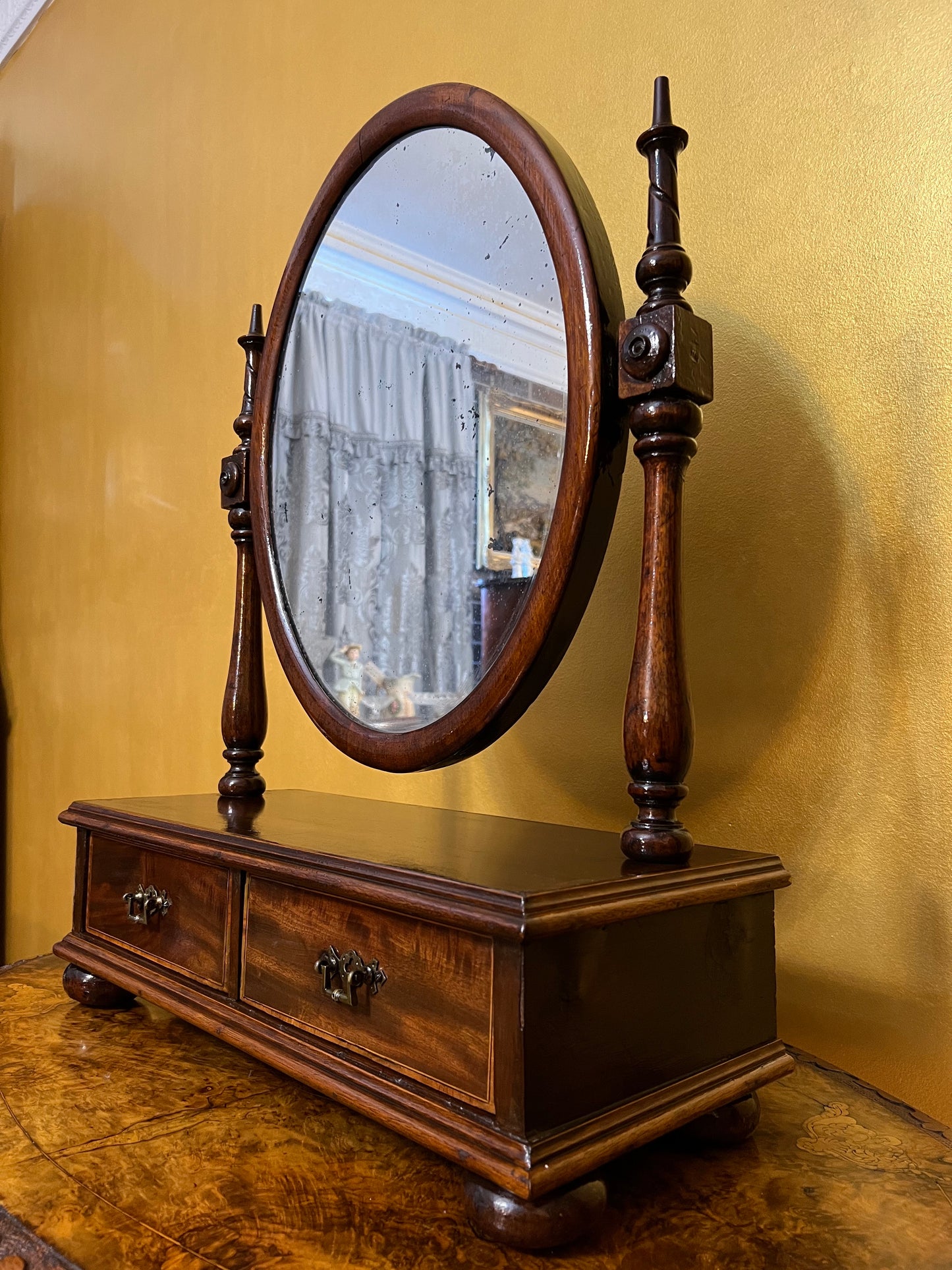 Antique Victorian Mahogany Drawer Mirror