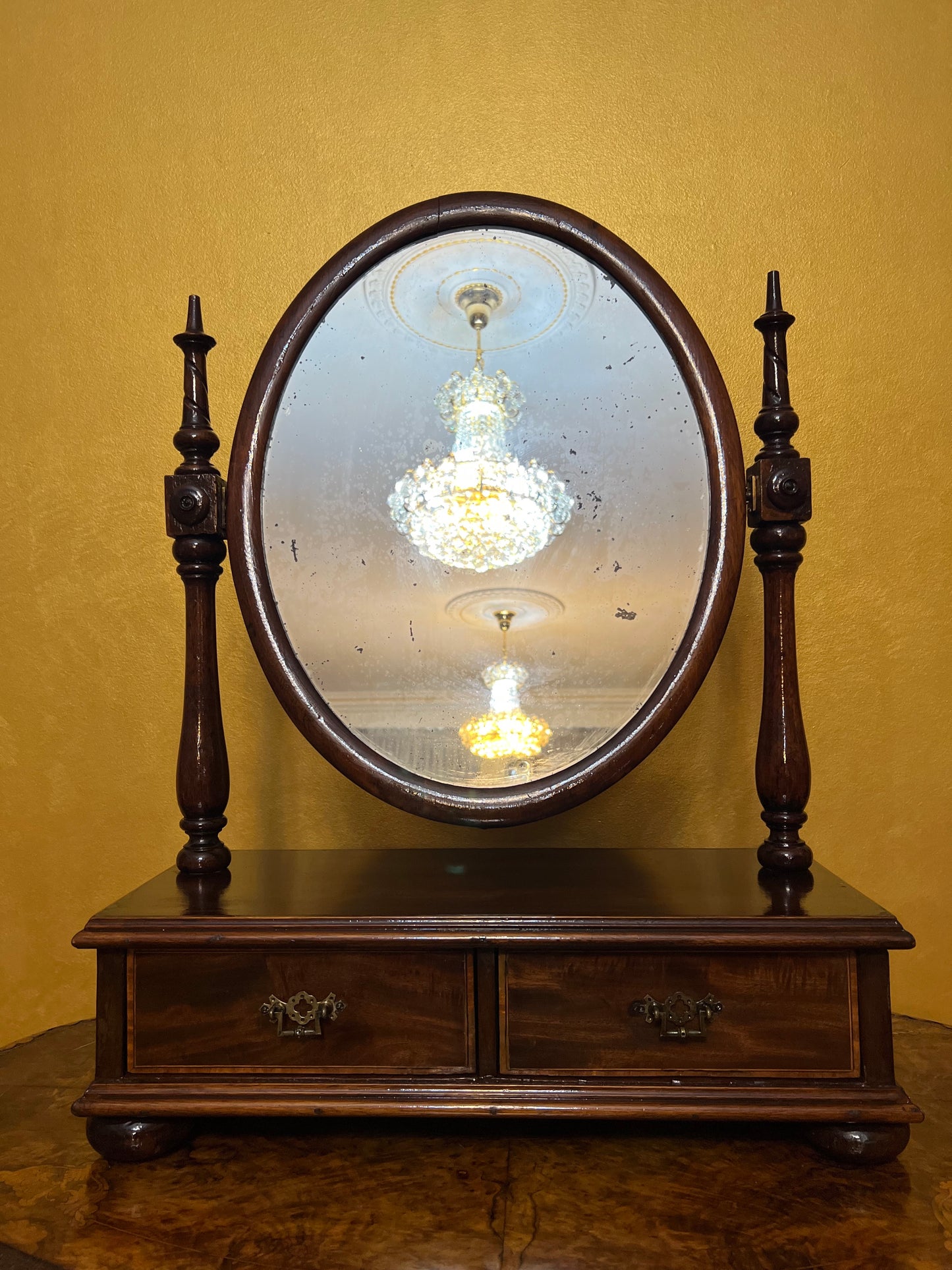 Antique Victorian Mahogany Two Drawer Toilet Mirror