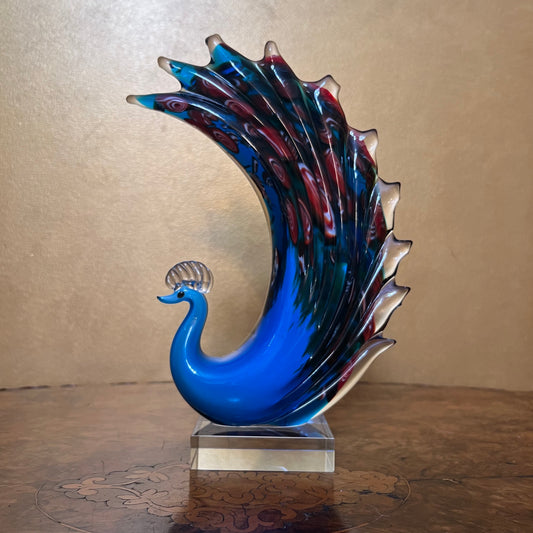 Art Glass Blue Peacock Ornament