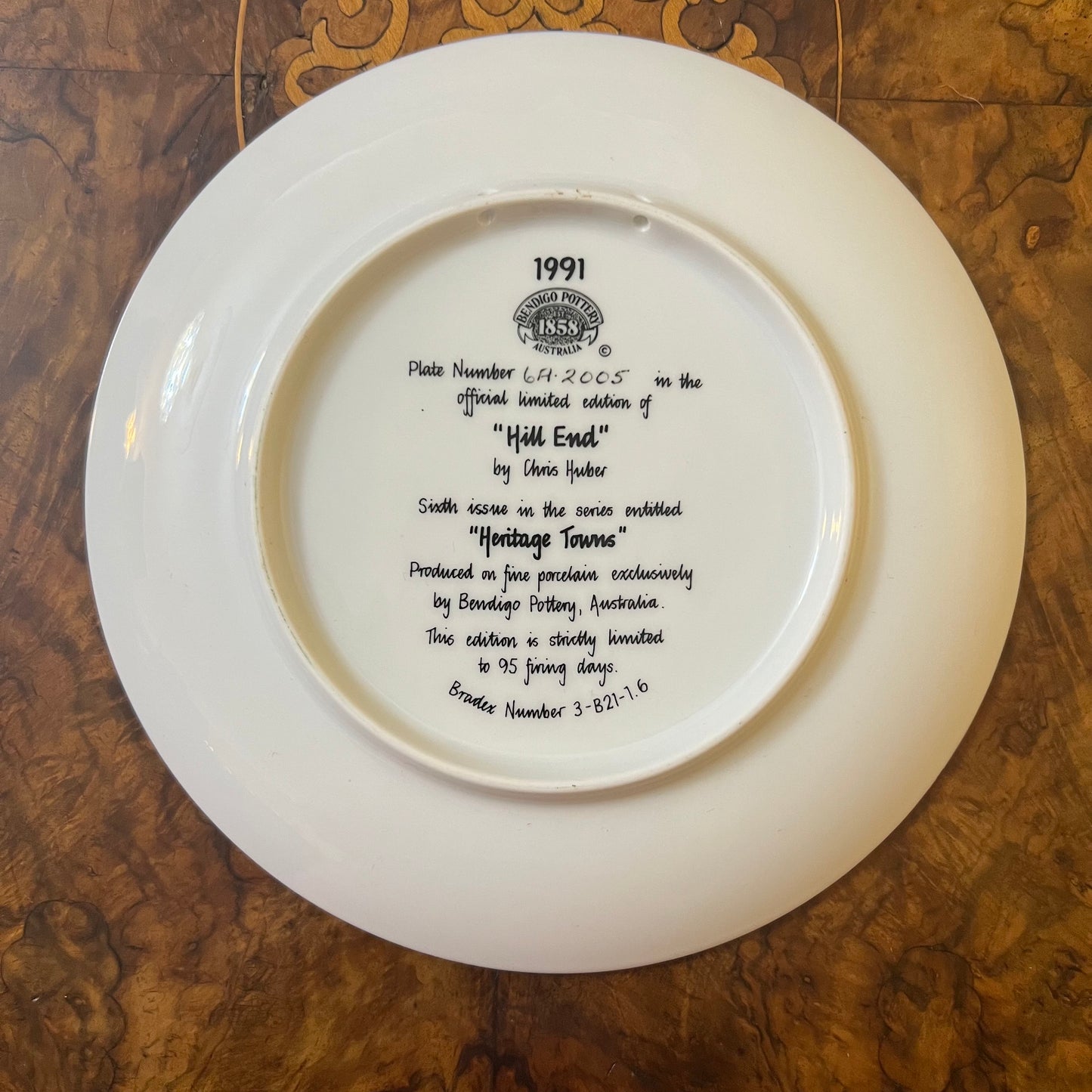 Bendigo Pottery Heritage Hill End 1991 Collectors Plate